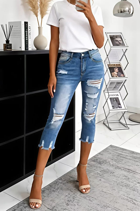 Distressed Cropped Denim Jeans