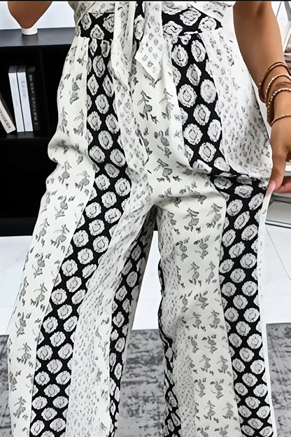 Strapless Floral Geo Print Wide Leg Jumpsuit