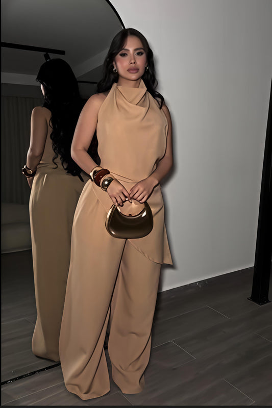 Elegant Halter Backless Two-Piece Set