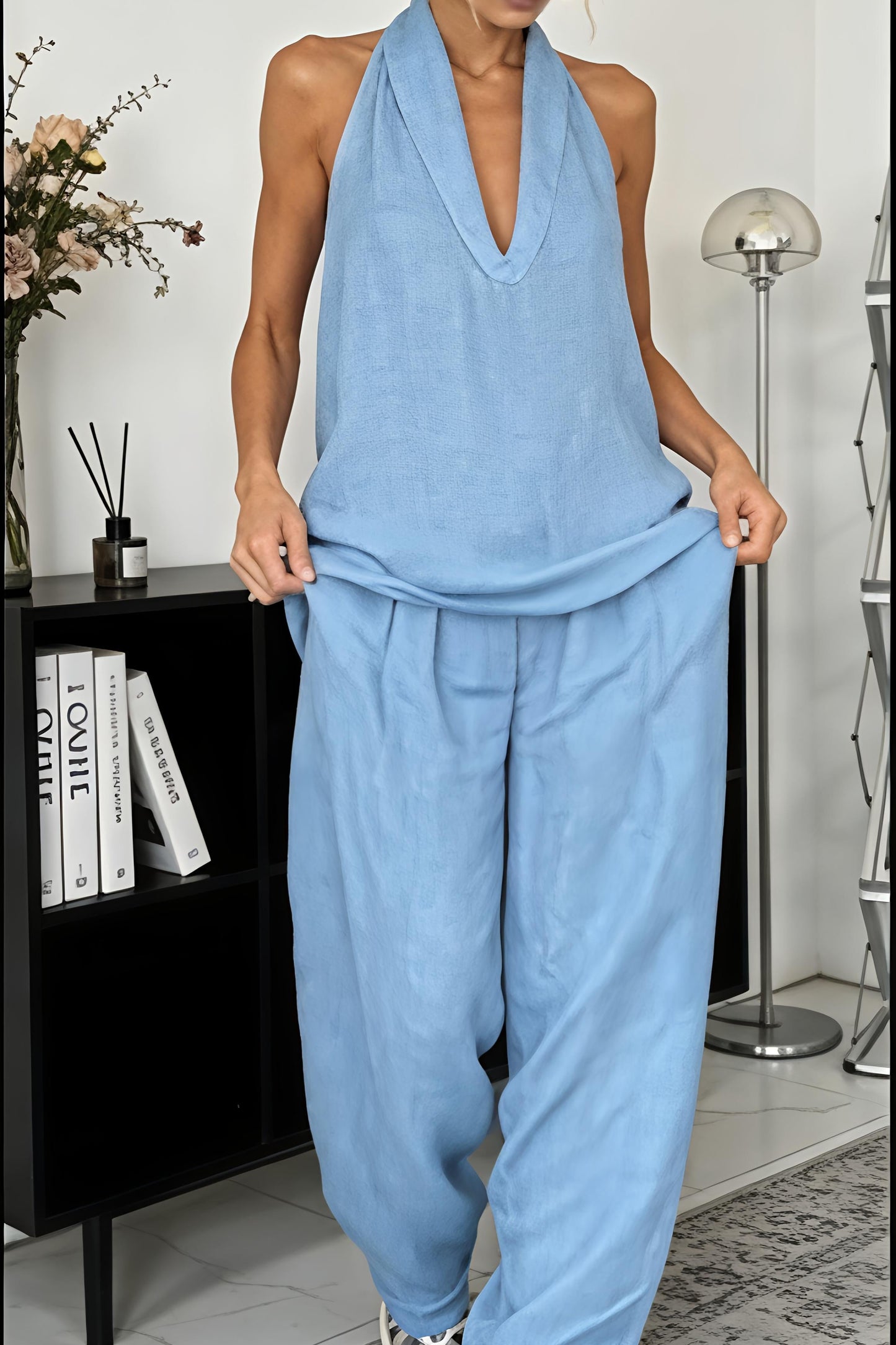 Halter Neck Two-Piece Loungewear Set