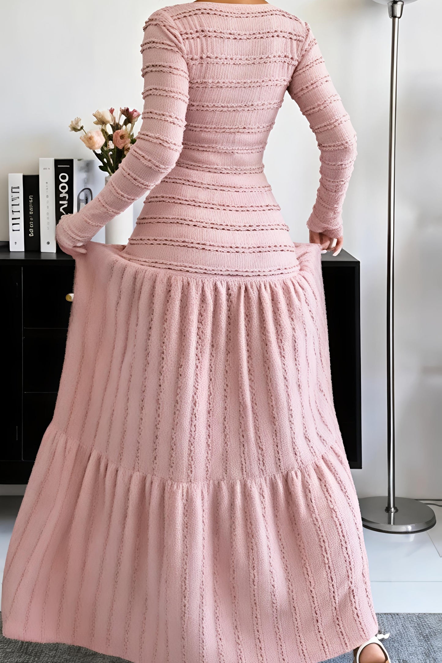 Soft Blush Textured Maxi Dress