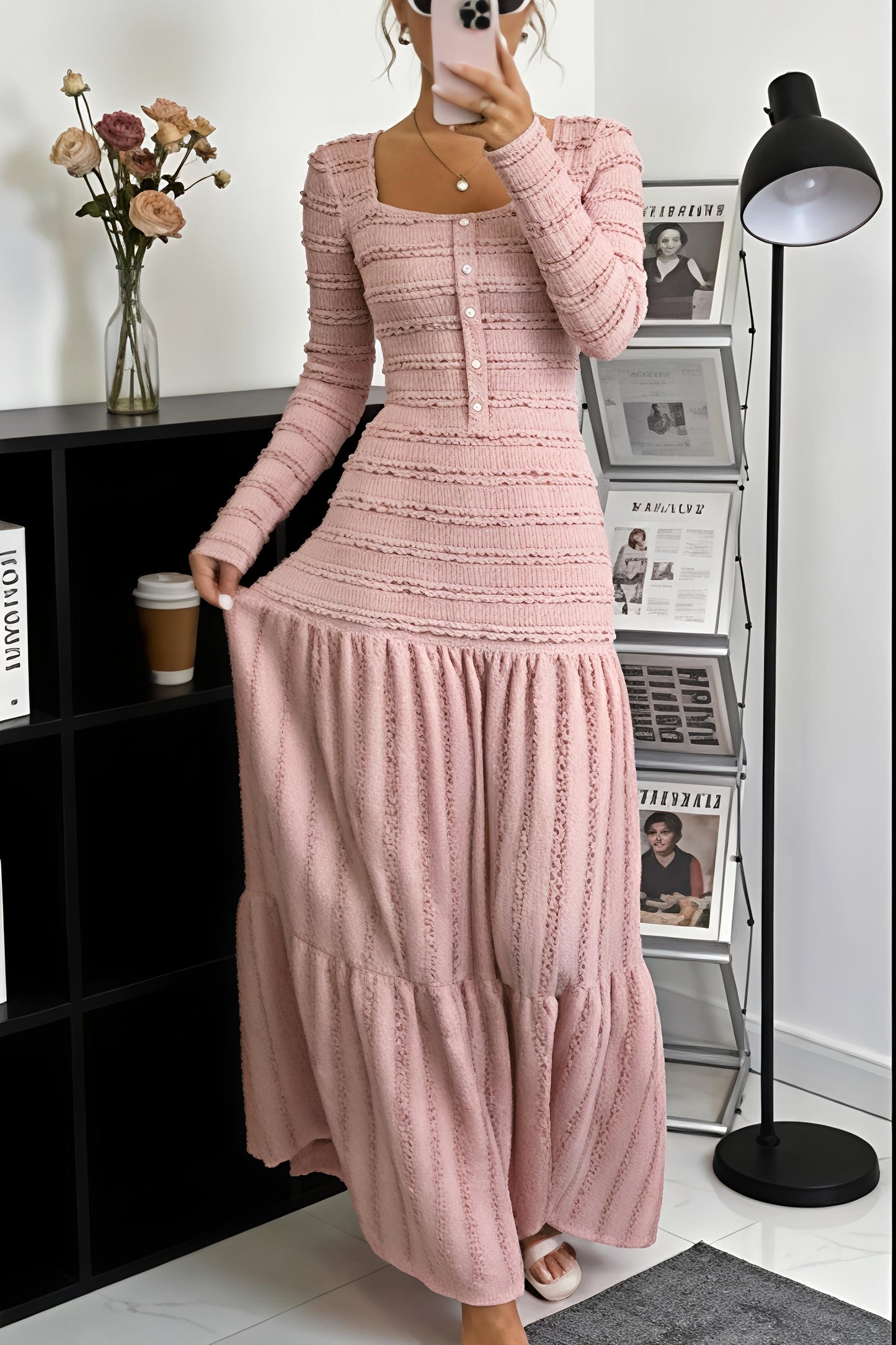 Soft Blush Textured Maxi Dress
