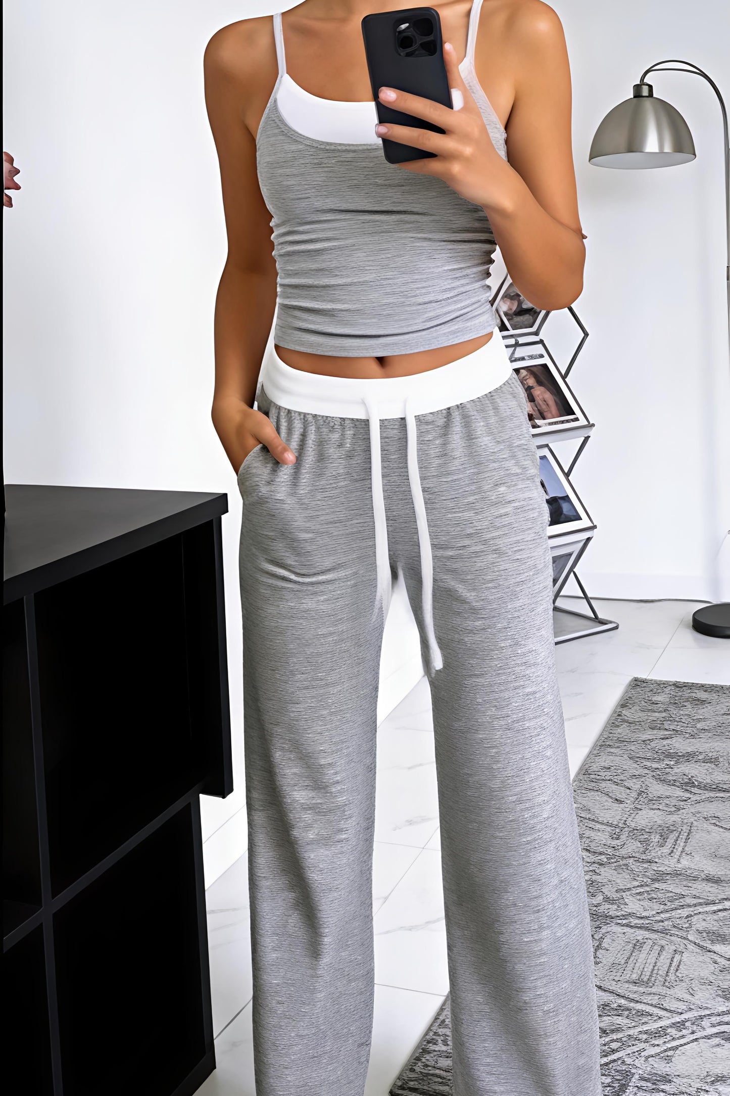 Cozy Grey Cami & Wide-Leg Pants Loungewear Set