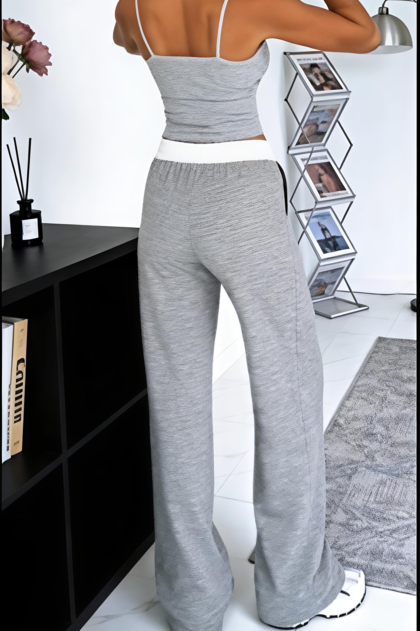 Cozy Grey Cami & Wide-Leg Pants Loungewear Set