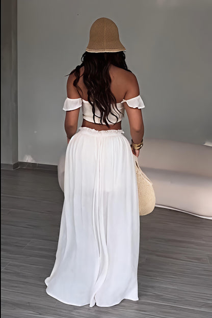 White Off-Shoulder Crop & Maxi Skirt Set