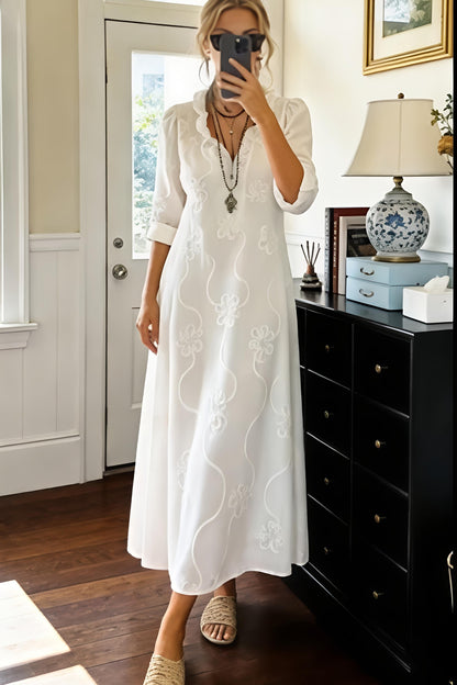 White Embroidered Midi Dress