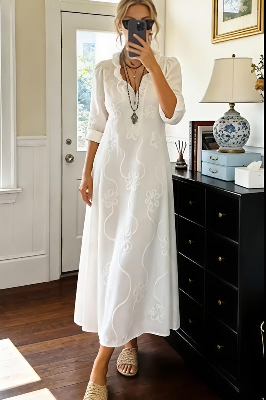 White Embroidered Midi Dress