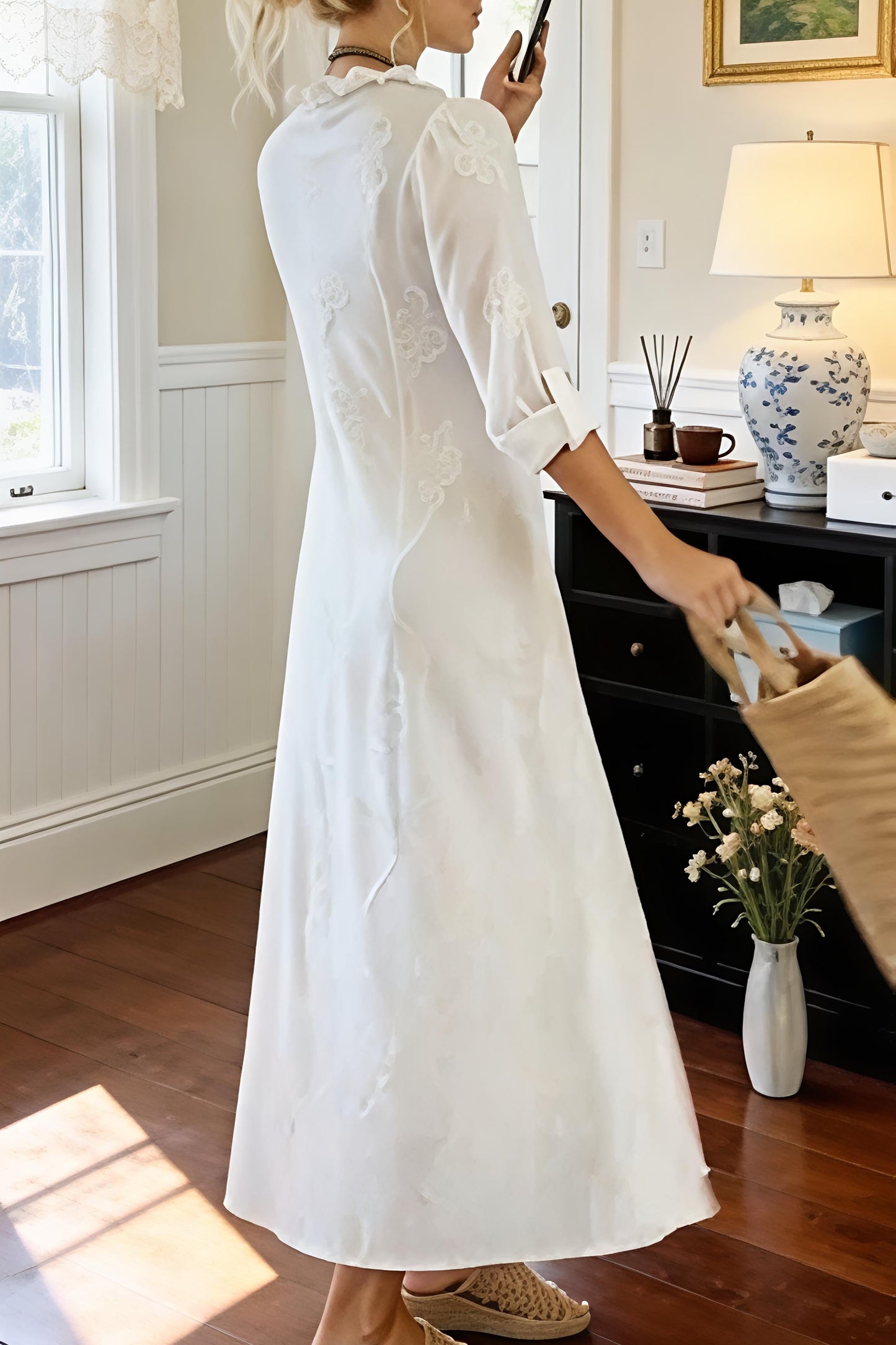 White Embroidered Midi Dress