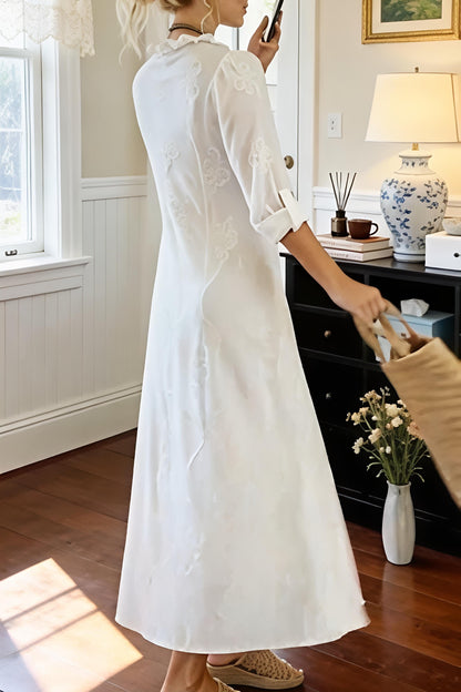 White Embroidered Midi Dress