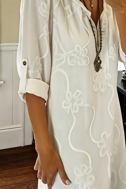 White Embroidered Midi Dress