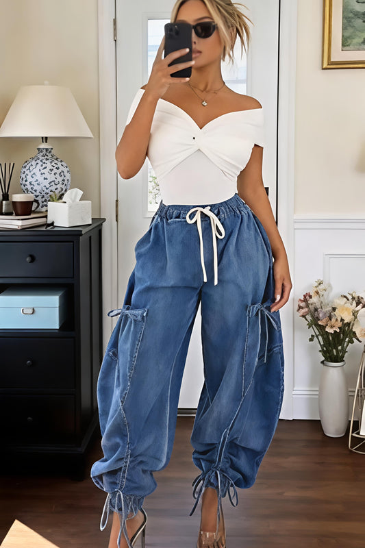 Women's Drawstring Cargo Harem Jeans
