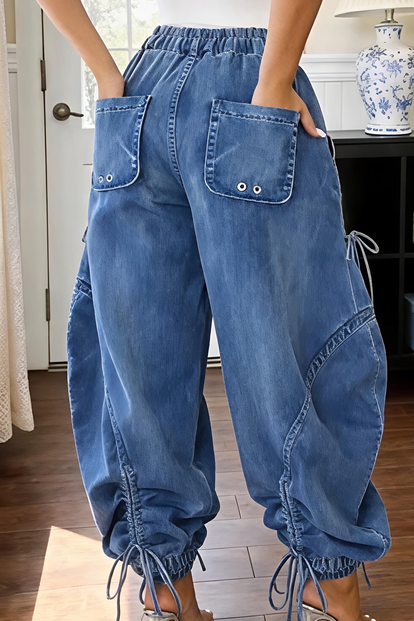 Women's Drawstring Cargo Harem Jeans