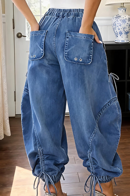 Women's Drawstring Cargo Harem Jeans