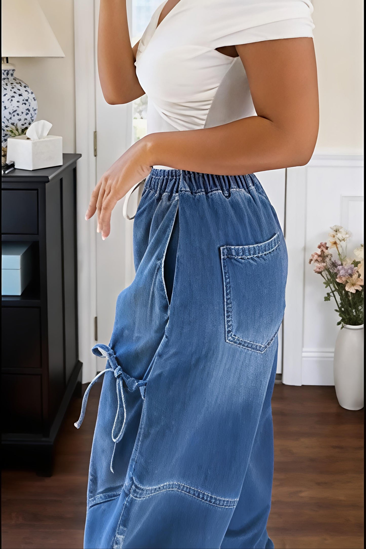 Women's Drawstring Cargo Harem Jeans