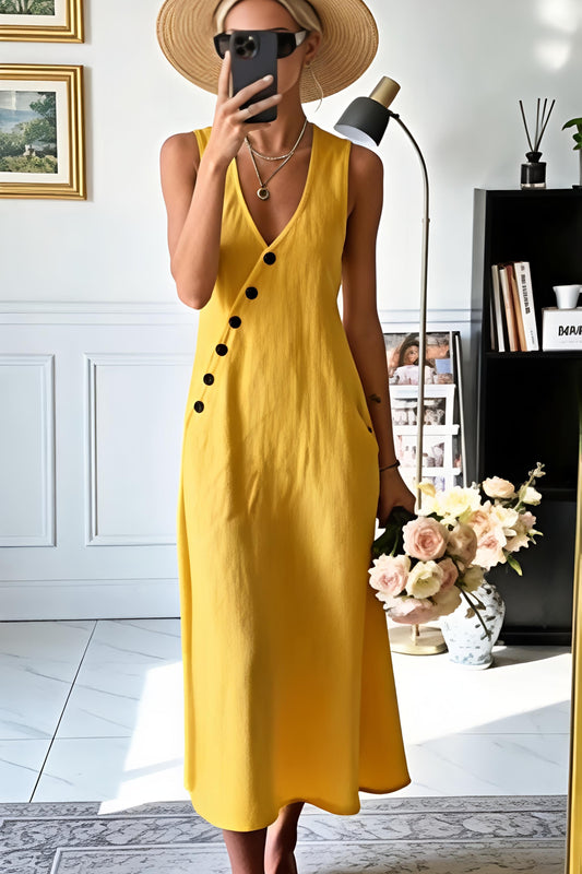 Women's Sleeveless V-Neck Midi Dress