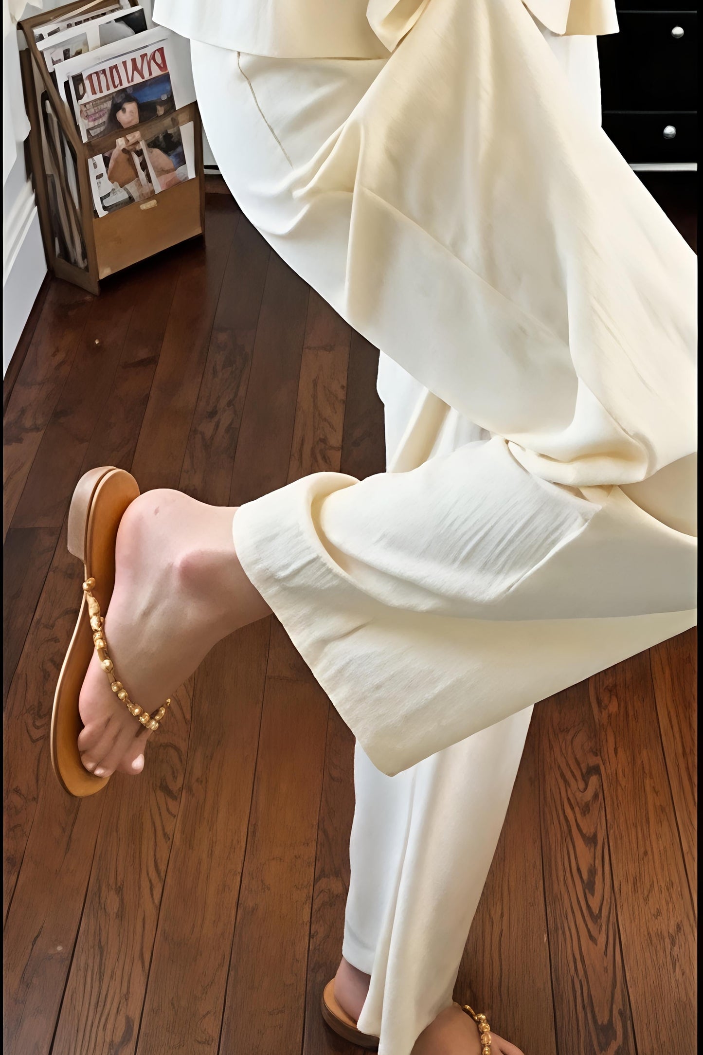 Cream Smocked Cami & Wide Leg Pants Set