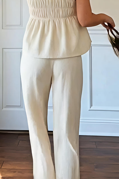 Cream Smocked Cami & Wide Leg Pants Set