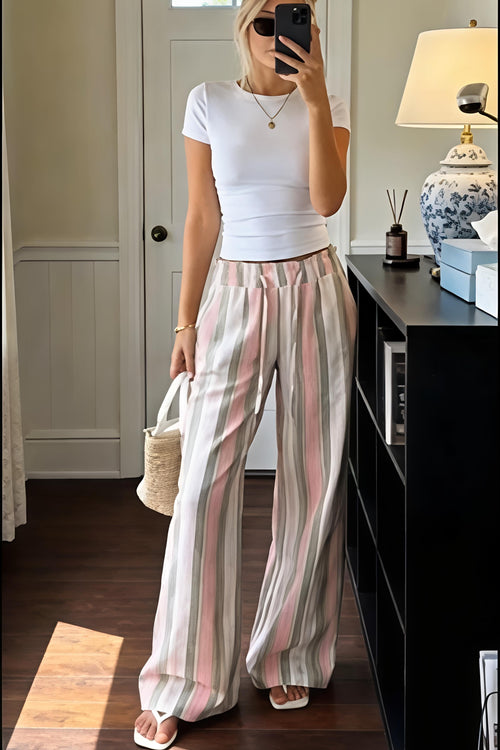Women's High Waist Striped Wide Leg Pants