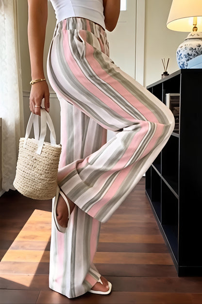 Women's High Waist Striped Wide Leg Pants
