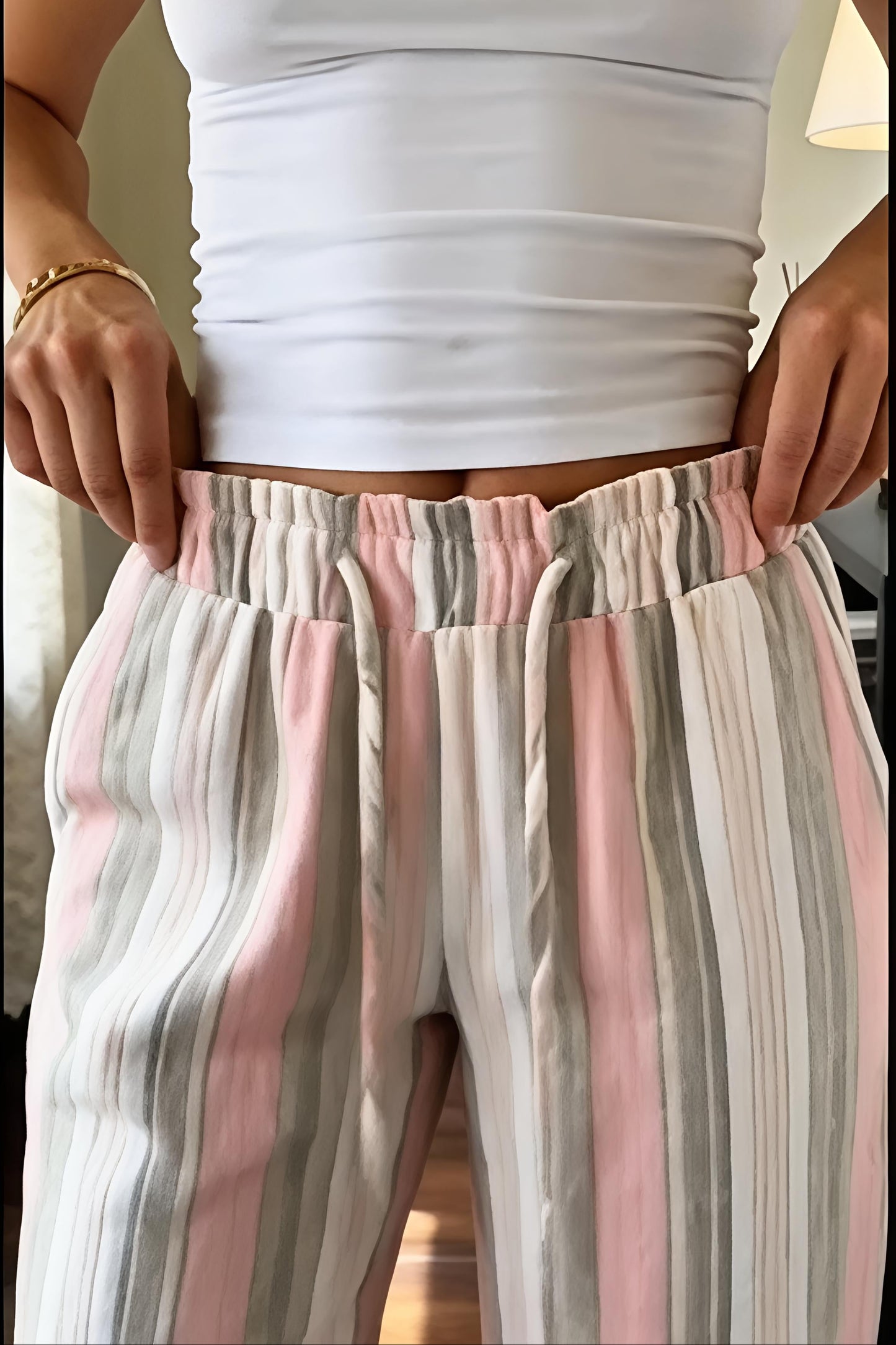 Women's High Waist Striped Wide Leg Pants