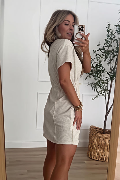 Heathered Drawstring Waist T-Shirt Dress with Pockets
