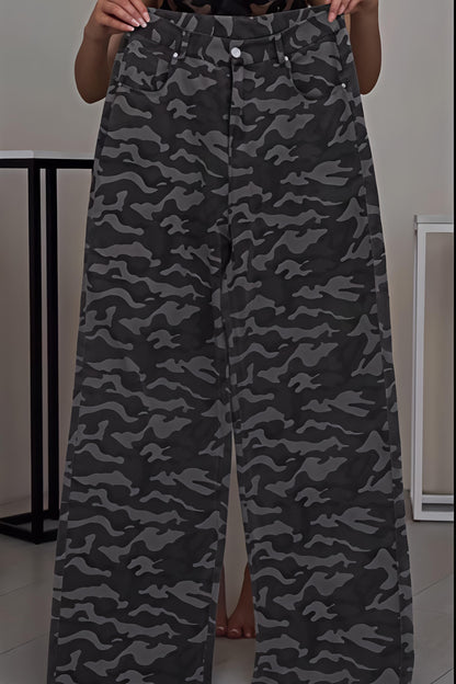 High-waisted camouflage wide-leg pants for women
