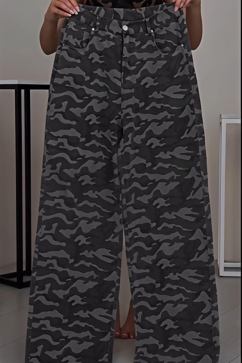 High-waisted camouflage wide-leg pants for women