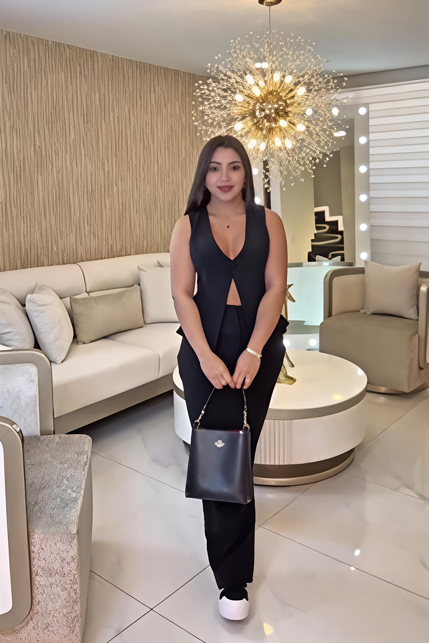 Chic Backless V-Neck Long Pants Set