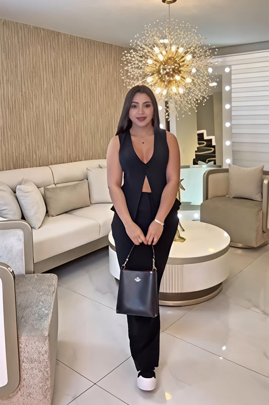 Chic Backless V-Neck Long Pants Set
