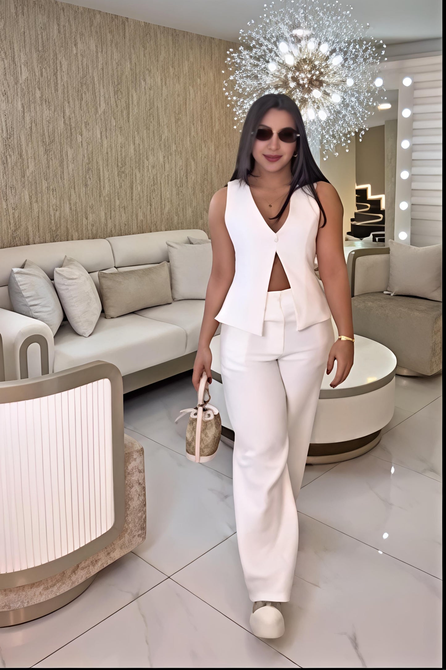 Chic Backless V-Neck Long Pants Set