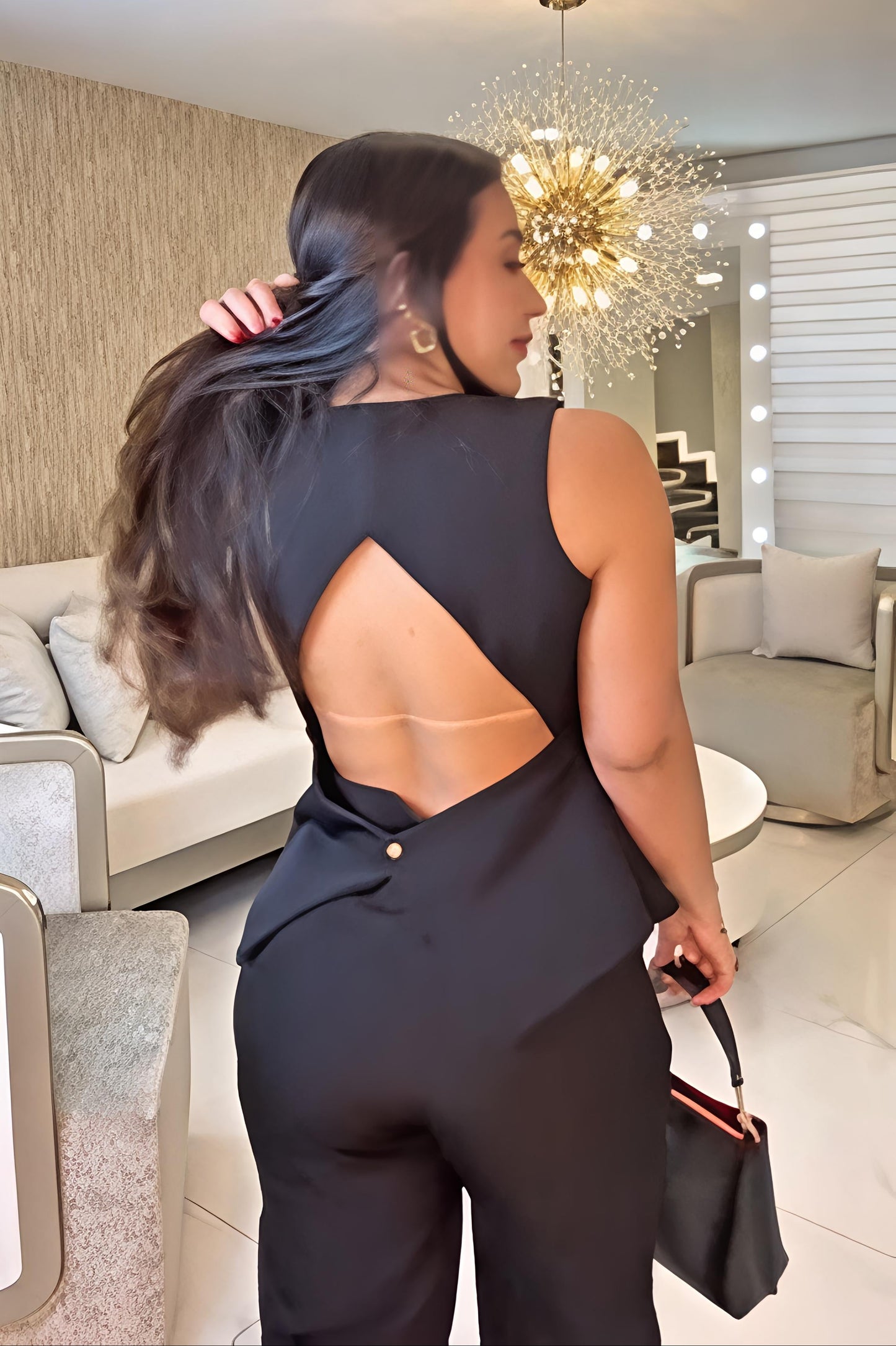 Chic Backless V-Neck Long Pants Set