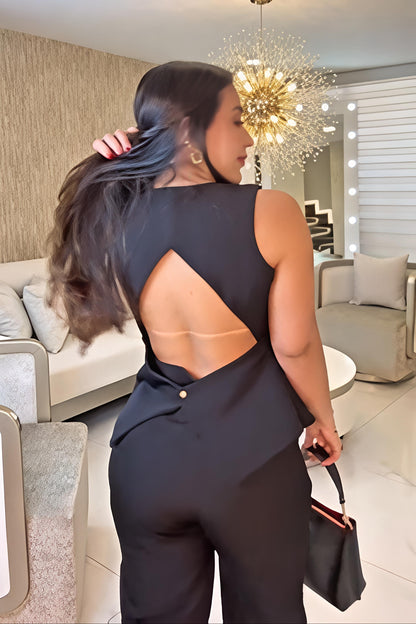 Chic Backless V-Neck Long Pants Set