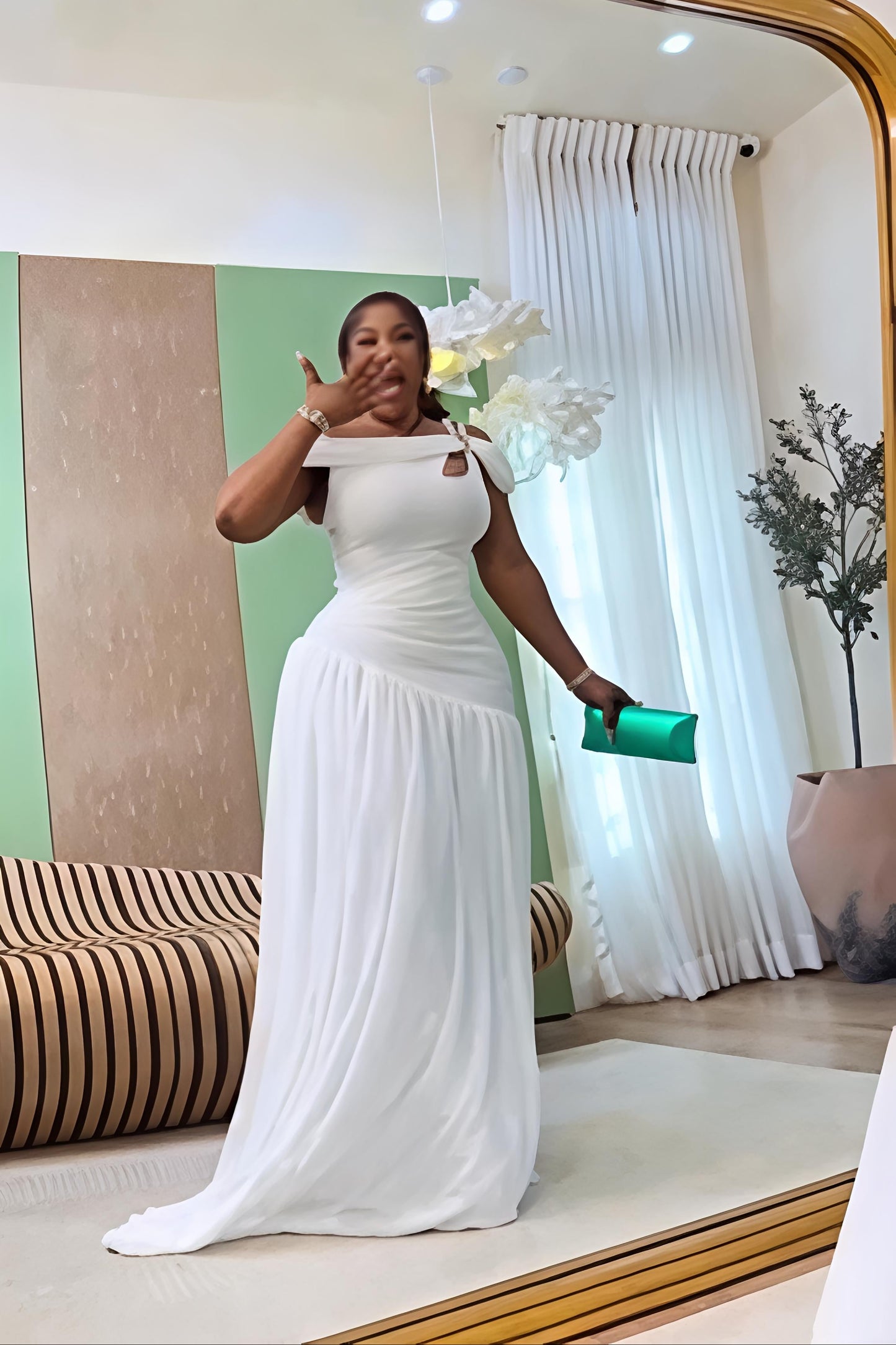 Off-Shoulder Ruched Maxi Evening Dress
