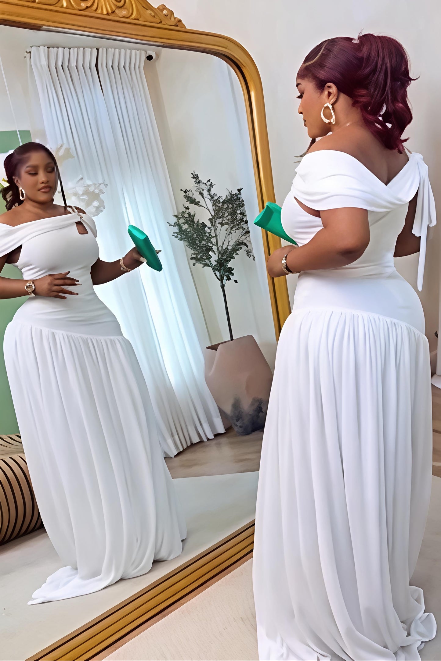 Off-Shoulder Ruched Maxi Evening Dress