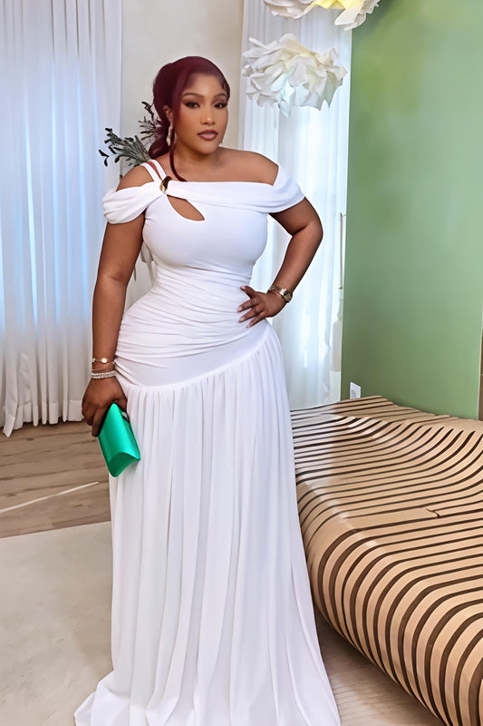 Off-Shoulder Ruched Maxi Evening Dress