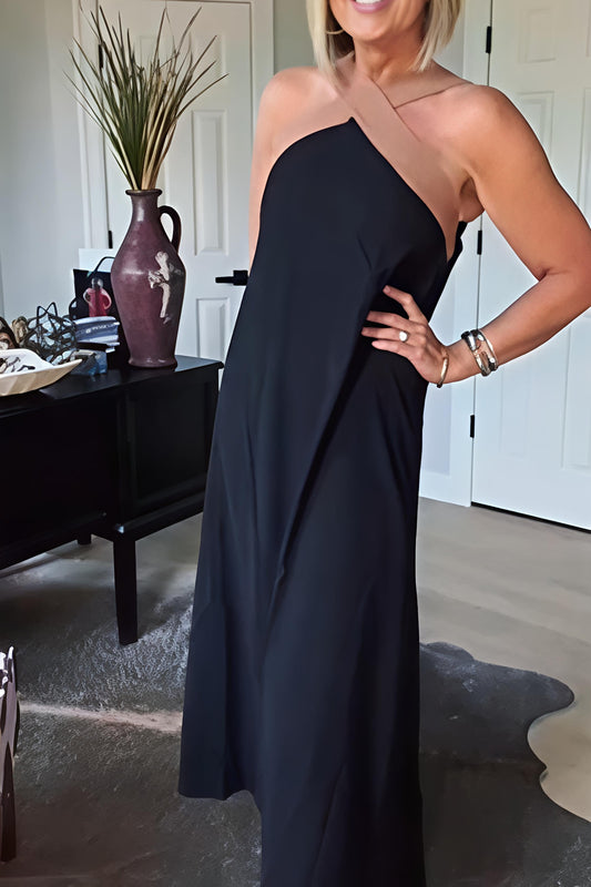 Elegant long dress with a flowing neckline
