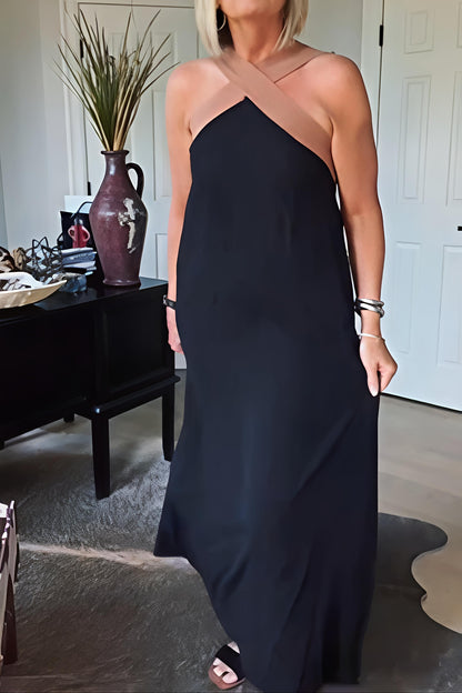 Elegant long dress with a flowing neckline