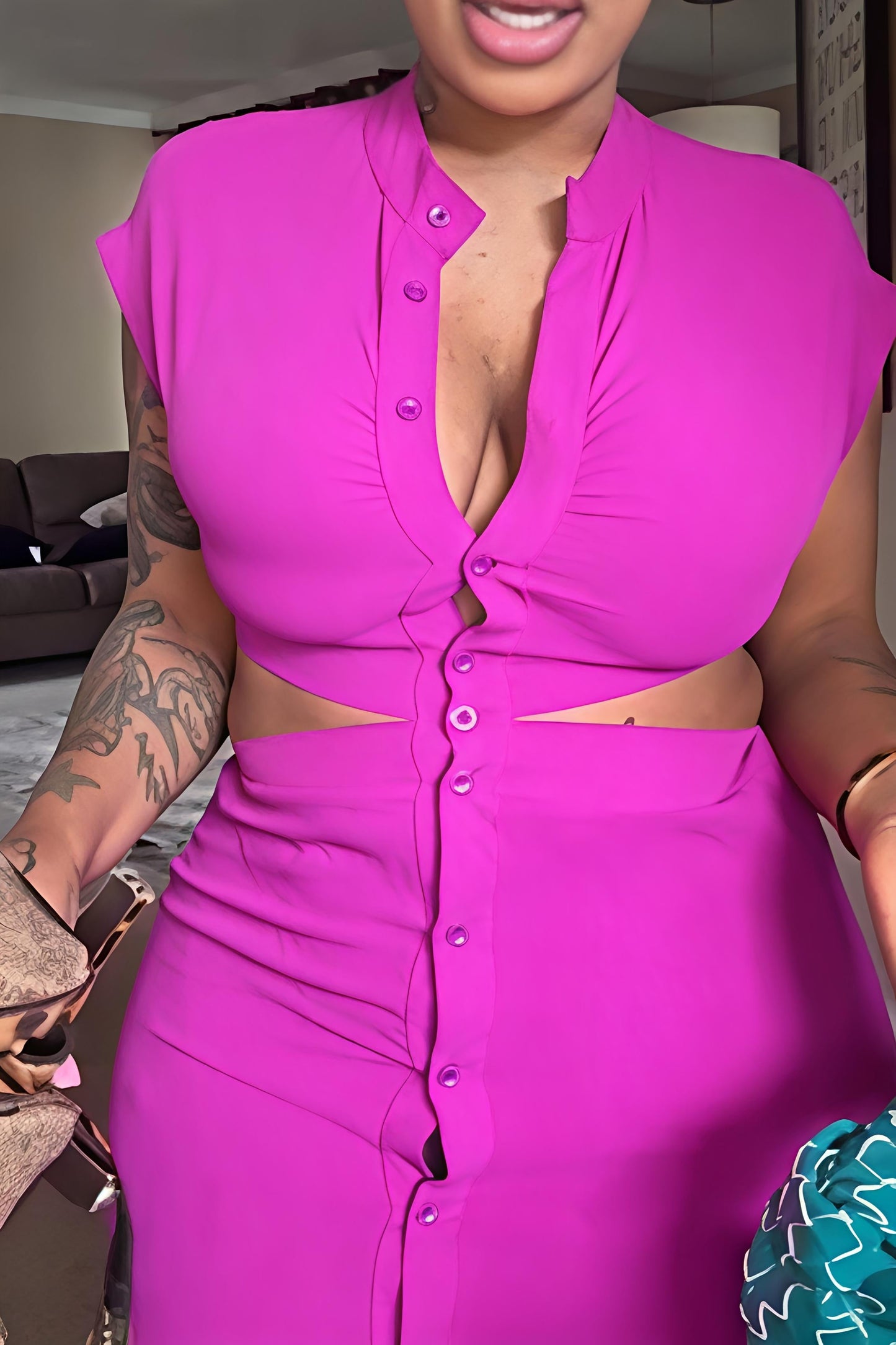 Sweet & Spicy Button Down Cutout Waist Shirt Dress