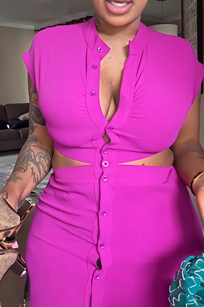 Sweet & Spicy Button Down Cutout Waist Shirt Dress