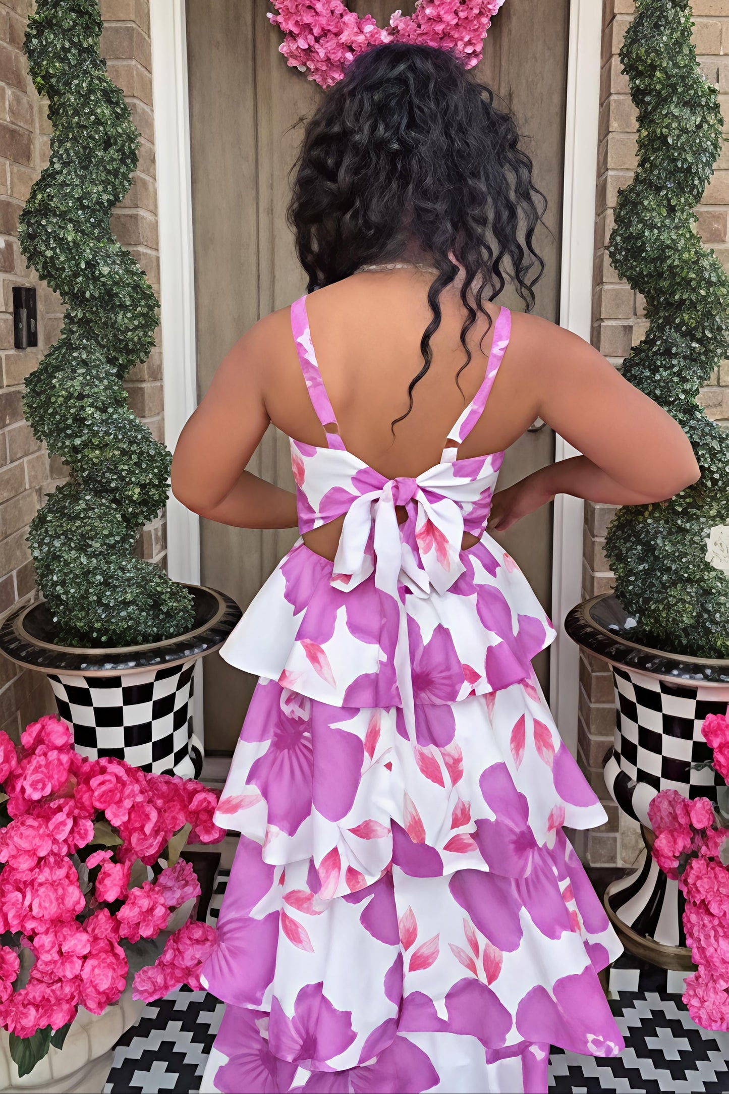 Pink Floral Tiered Maxi Dress