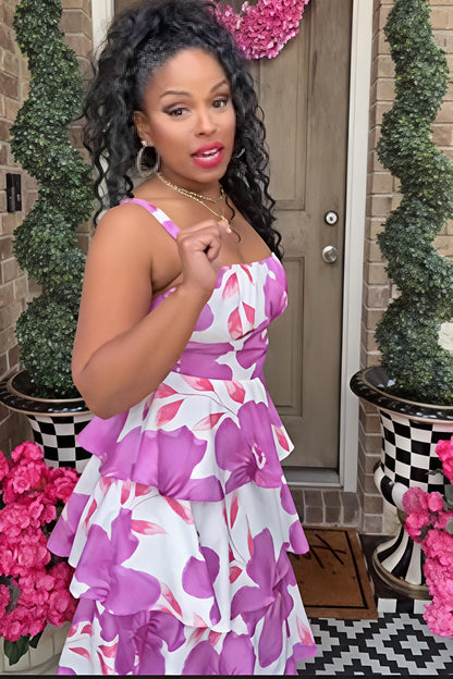 Pink Floral Tiered Maxi Dress