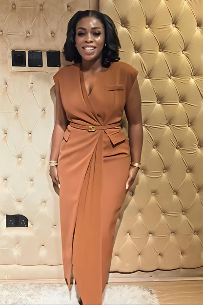 Sleeveless Tailored Wrap Midi Dress