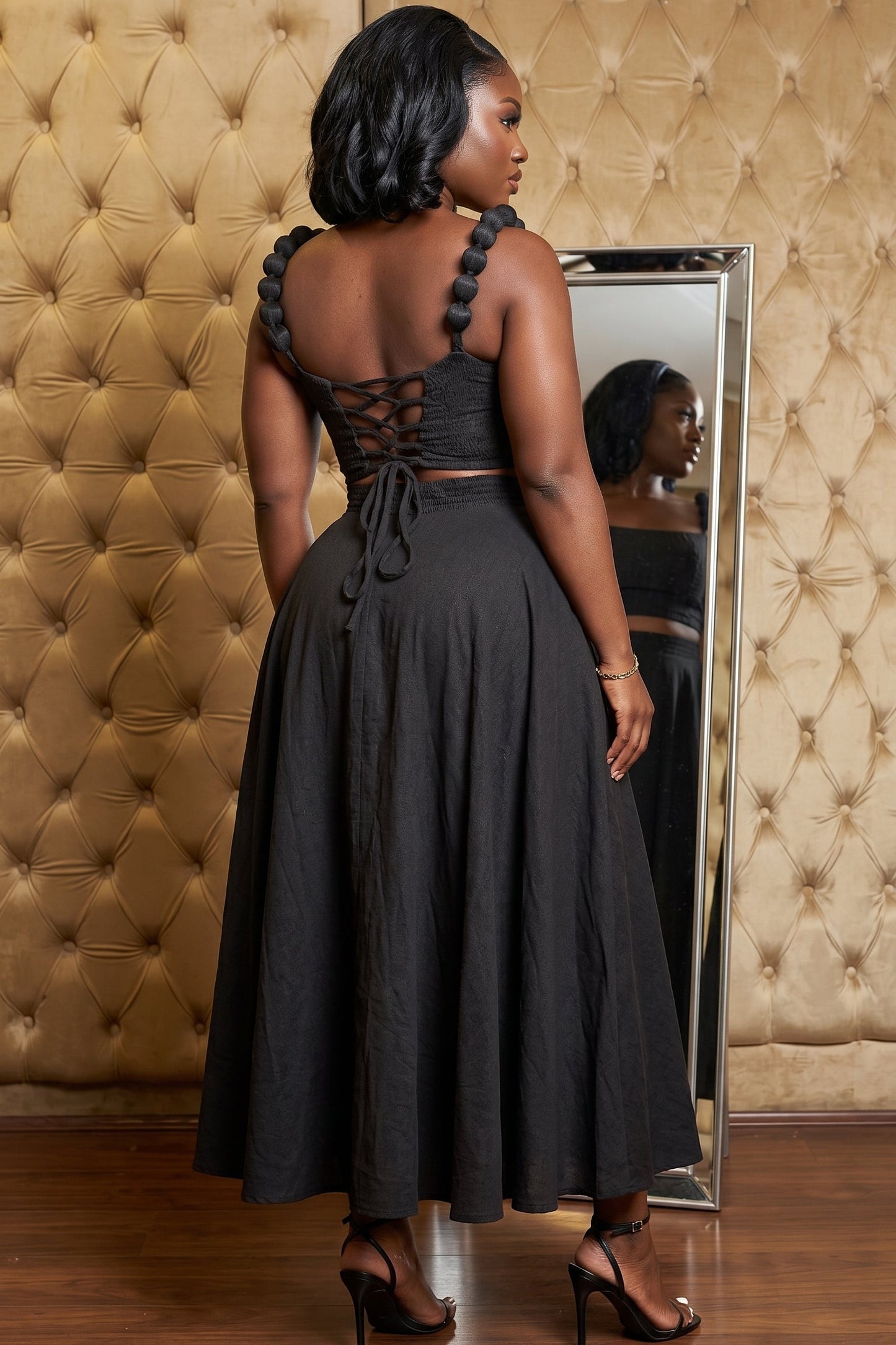 Bubble Strap Corset Top & Flare Skirt Set