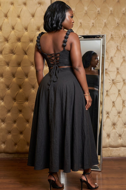 Bubble Strap Corset Top & Flare Skirt Set