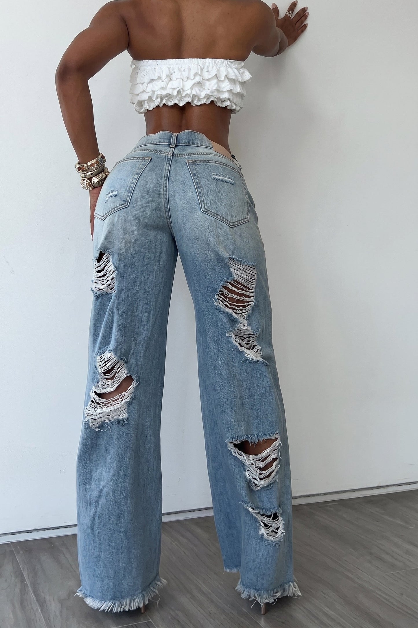 Distressed High-Waist Wide Leg Jeans