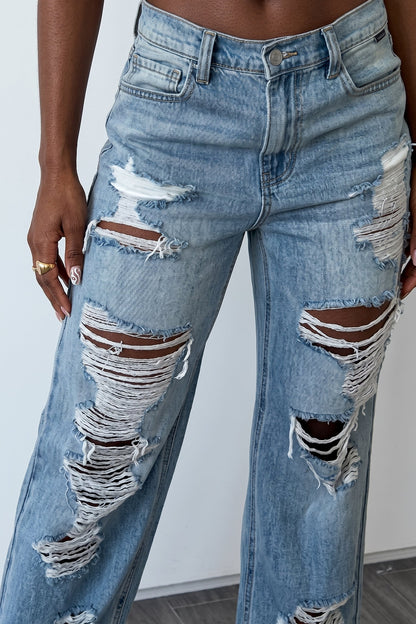 Distressed High-Waist Wide Leg Jeans