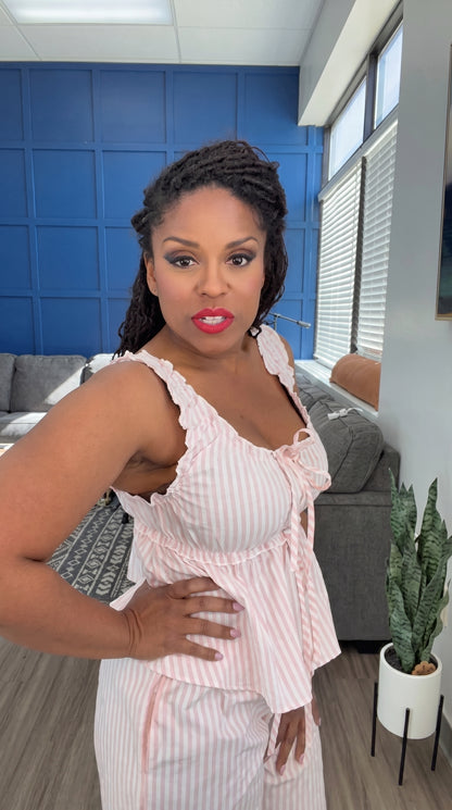 Pink Striped Seersucker Two-Piece Set
