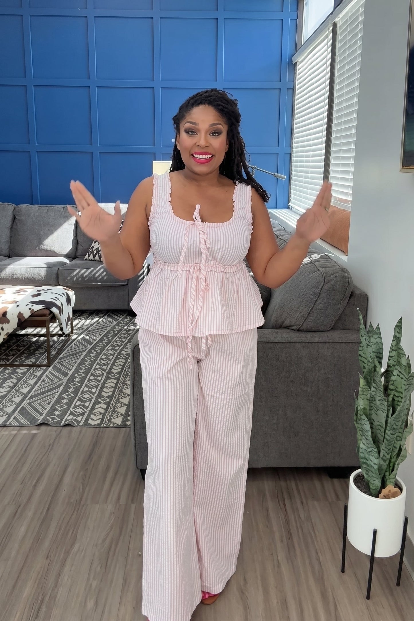 Pink Striped Seersucker Two-Piece Set