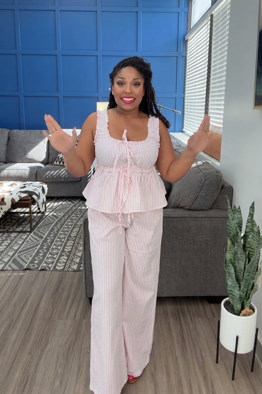 Pink Striped Seersucker Two-Piece Set