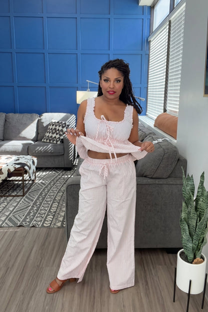 Pink Striped Seersucker Two-Piece Set